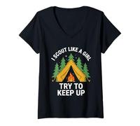 Femme Je Fais du scoutisme comme Une Fille, essaie de Continuer à Faire du scoutisme de manière Amusante T-Shirt avec Col en V