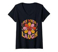 Femme Je Fais Pipi Quand Je RIS, Flower T-Shirt avec Col en V