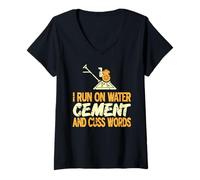 Femme Je Fonctionne à l’Eau Ciment et Gros Mots Humour T-Shirt avec Col en V