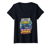 Femme Je Garde Ce Câble on Ne Sait Jamais Humour Technologie T-Shirt avec Col en V