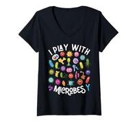 Femme Je Joue avec Les microbes Funny Microbiology T-Shirt avec Col en V
