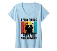 Femme Je Joue de la Batterie Quel est Votre Super Pouvoir ? T-Shirt avec Col en V