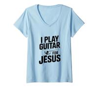 Femme Je Joue de la Guitare pour Jésus T-Shirt avec Col en V