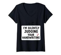 Femme Je Juge silencieusement la Calligraphie de Votre Professeur d'écriture T-Shirt avec Col en V