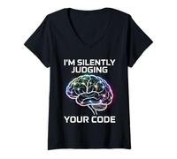 Femme Je Juge Silencieusement Ton Code pour Data Scientists Et T-Shirt avec Col en V
