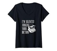 Femme Je Juge silencieusement Votre sténographie de Diction, sténographe judiciaire T-Shirt avec Col en V