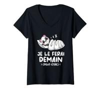 Femme Je Le Ferai Demain Peut-Être Panda Endormi T-Shirt avec Col en V