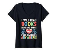 Femme Je lirai des Livres n'importe où, Bookworm Reader, Amateur de littérature T-Shirt avec Col en V