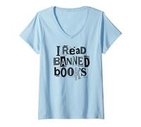 Femme Je lis des Livres Interdits Funny Bookish Ransom Note Reader Library T-Shirt avec Col en V