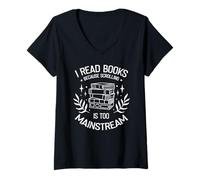 Femme Je Lis des Livres Parce Que Scroller C’Est Trop Populaire T-Shirt avec Col en V