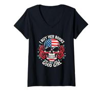 Femme Je lui achète des livres et je la considère comme une bonne fille, amateur de livres, squelette T-Shirt avec Col en V
