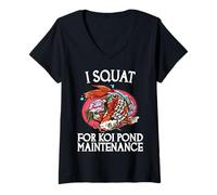 Femme Je m'accroupis pour l'entretien de l'étang à carpes koï | Funny Koi Lover T-Shirt avec Col en V