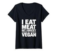 Femme Je Mange de la Viande mais Je m'identifie comme végétalienne T-Shirt avec Col en V