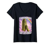 Femme Je Mange des cornichons pour Leur Forme et Non pour Leur saveur T-Shirt avec Col en V