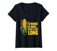 Femme Je Mange Le Maïs Humour Vêtement Cadeau Idée Fun Sympa Drôle T-Shirt avec Col en V