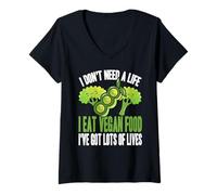 Femme Je Mange Végétal J'Ai Plus De Vies qu'un Jeu Vidéo T-Shirt avec Col en V