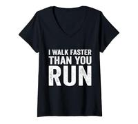 Femme Je Marche Plus Vite Que tu ne Cours, Blague sur Le Marathon de Motivation T-Shirt avec Col en V