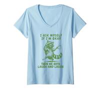 Femme Je me Demande si Je Vais Bien, Blague Amusante sur Le Raton Laveur, rétro, années 90 T-Shirt avec Col en V