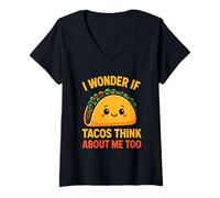Femme Je me Demande si Les Tacos pensent Aussi à Moi T-Shirt avec Col en V