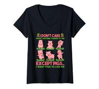 Femme Je me fiche de ce Que l'on Pense de Moi, sauf des cochons, Je Veux Un Cochon T-Shirt avec Col en V