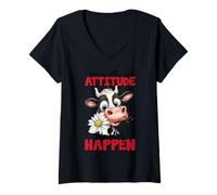 Femme Je me réveille avec Une Bonne Attitude, Puis des Idiots arrivent T-Shirt avec Col en V