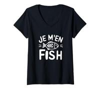 Femme Je M'en Fish Poisson Jeu De Mot Humour Sarcasme Pécheur T-Shirt avec Col en V