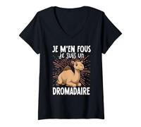 Femme Je M'en Fous Je suis Un Dromadaire - Mignon Dromadaire T-Shirt avec Col en V