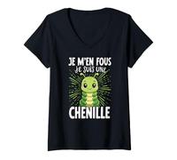 Femme Je M'en Fous Je suis Une Chenille T-Shirt avec Col en V