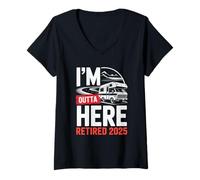 Femme Je m'en Vais d'ici, retraité, Retraite Amusante, Camping en Camping-Car, 2025 T-Shirt avec Col en V