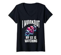 Femme Je m'entraîne parce que mon ex regarde T-Shirt avec Col en V