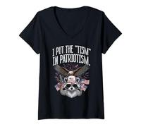 Femme Je Mets Le tisme dans Le patriotisme : Raton Laveur, Dicton drôle, Hommes, Femmes, Enfants T-Shirt avec Col en V