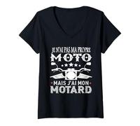 Femme Je n’AI Pas ma Propre Moto j’AI Mon Motard - Humour Motarde T-Shirt avec Col en V