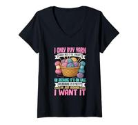 Femme Je n'achète de la laine que lorsque j'en ai besoin. Amusant à tricoter T-Shirt avec Col en V