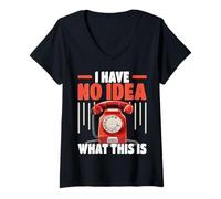 Femme Je n'ai Aucune idée de ce Qu'est ce téléphone Fixe rétro des années 80 T-Shirt avec Col en V