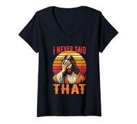 Femme Je n'ai jamais dit que Jésus Meme est un dieu chrétien drôle et religieux T-Shirt avec Col en V