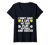 Femme Je n'ai pas de vie, les enfants jouent au softball et au soccer (softball) T-Shirt avec Col en V
