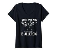 Femme Je n'ai Pas d'enfants, Mon Chat est Allergique, drôles, Amoureux des Chats T-Shirt avec Col en V