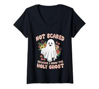 Femme Je n'ai Pas Peur Parce Que Je connais Le Saint-Esprit Halloween Christian T-Shirt avec Col en V