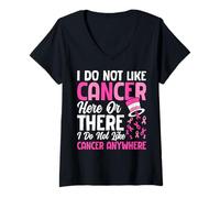 Femme Je n'aime Pas Le Cancer Ici ou là Je n'aime Pas Le Cancer de Toute façon T-Shirt avec Col en V