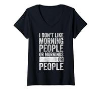 Femme Je n'aime Pas Les Gens du Matin ou Les Matins ou Les Gens T-Shirt avec Col en V