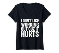Femme Je n'aime Pas m'entraîner Parce Que ça Fait Mal Exercice Funny Meme T-Shirt avec Col en V