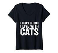 Femme Je ne bronche Pas Je vis avec des Chats Funny Cat Dad et Cat Mom T-Shirt avec Col en V