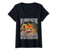Femme Je ne Combats Pas Mes démons Funny Capybara Meme Bootleg Y2K T-Shirt avec Col en V