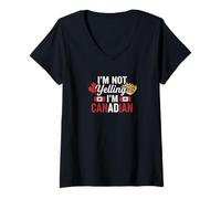 Femme Je ne crie Pas, Je suis Canadian Funny Canada Poutine Maple T-Shirt avec Col en V