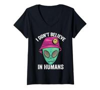 Femme Je ne Crois Pas aux extraterrestres Humains T-Shirt avec Col en V