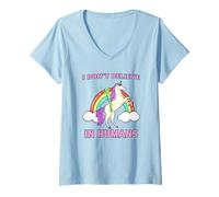 Femme Je ne Crois Pas (Graphique Amusant en Forme de Licorne Extraterrestre en Forme d'arc-en-Ciel) T-Shirt avec Col en V