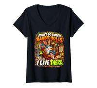 Femme Je ne descends Pas dans Les Terriers de Lapins, j'y vis T-Shirt avec Col en V
