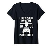 Femme Je ne Fais qu'une Pause dans Mon Jeu pour Les Amateurs d'impression 3D à Filament PLA T-Shirt avec Col en V
