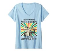 Femme Je ne Lutte Pas Contre l'Autisme Funny Frog Autistic Retro T-Shirt avec Col en V
