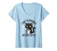 Femme Je ne Passe Pas de Matins sans Un Amateur de café, Un Chat Noir Grincheux T-Shirt avec Col en V